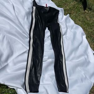 Spanx Faux Leather Leggings Black with White Strip